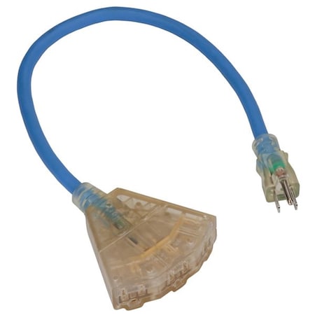 Bayco SJEOW Extension Cord, 12 AWG, 12/3, 3 Outlets, Blue, 2 ft SL-9102